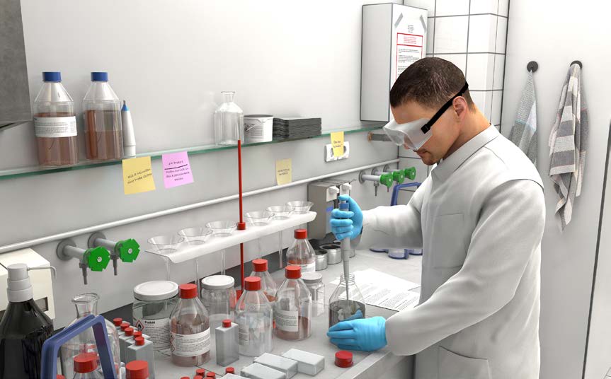 Abb. 17 Gefahrstoffe  hier im Labor  mssen in Gebinden aufbewahrt und ausreichend gekennzeichnet sein.