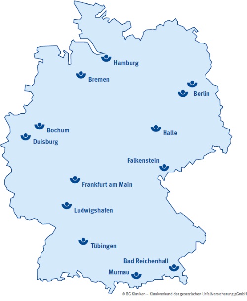 Die Standorte der Berufsgenossenschaftlichen Kliniken in Deutschland